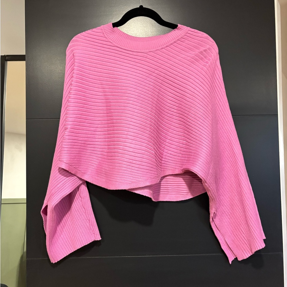 Pink Rose Ribbed  Cropped Sweater